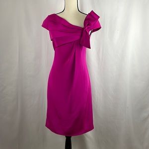 Kay Unger Fuchsia Pink Silk Cocktail Dress with Accent Bow, Size 6